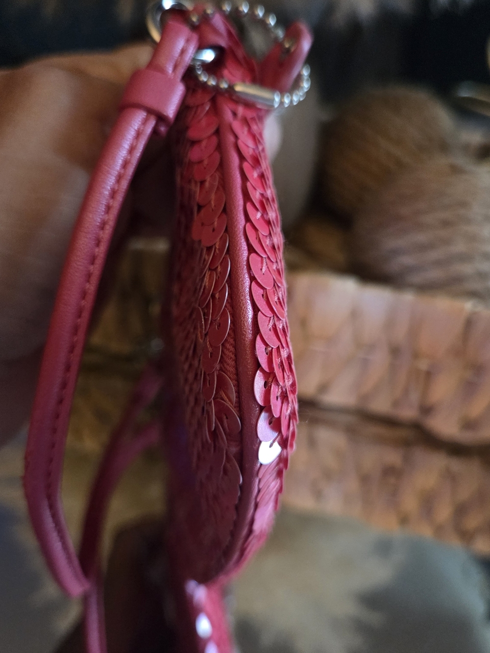 Coach Pink Sequin Wristlet w/ Matching Beaded Mini Bag Charm Bundle - Picture 8 of 17